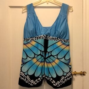 size 3X blue butterfly wings TANKINI TOP new without tags